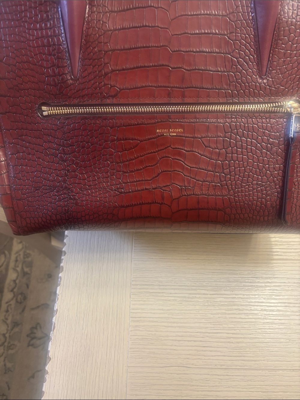 henri bendel Croc-Embossed Burgundy Tote with Card Pouch - Picture 8 of 14